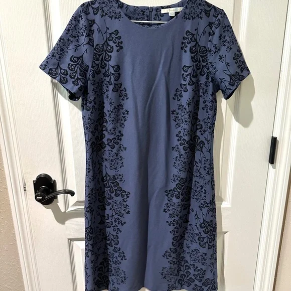 Boden Ponte Floral Slate Blue Shift Dress Sz 10 - Picture 3 of 10